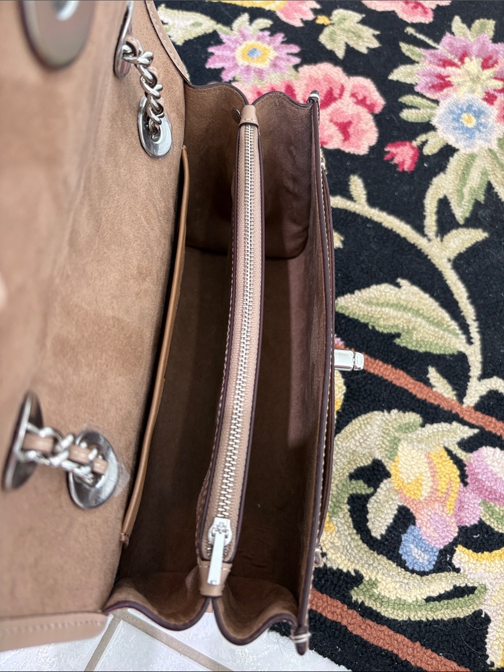 Coach Parker Shoulder Bag in Signature Logo, Calf Leather, and Silver Chain - Picture 8 of 13